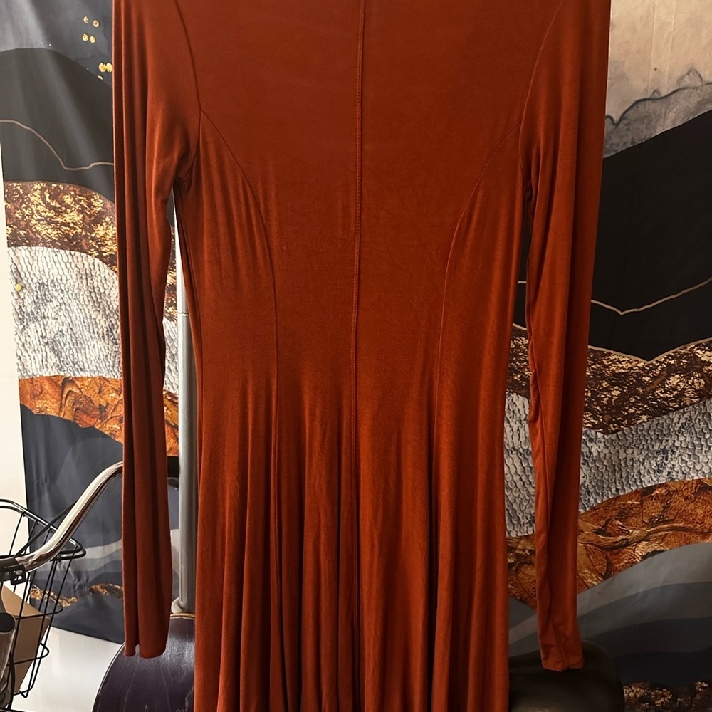 Elegant Rust Long Sleeve Dress - Picture 5 of 7